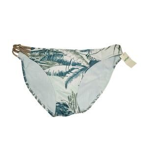 Aerie Tropical Print Gold Metallic Straps Bikini Bottoms NWT Medium Plants Green